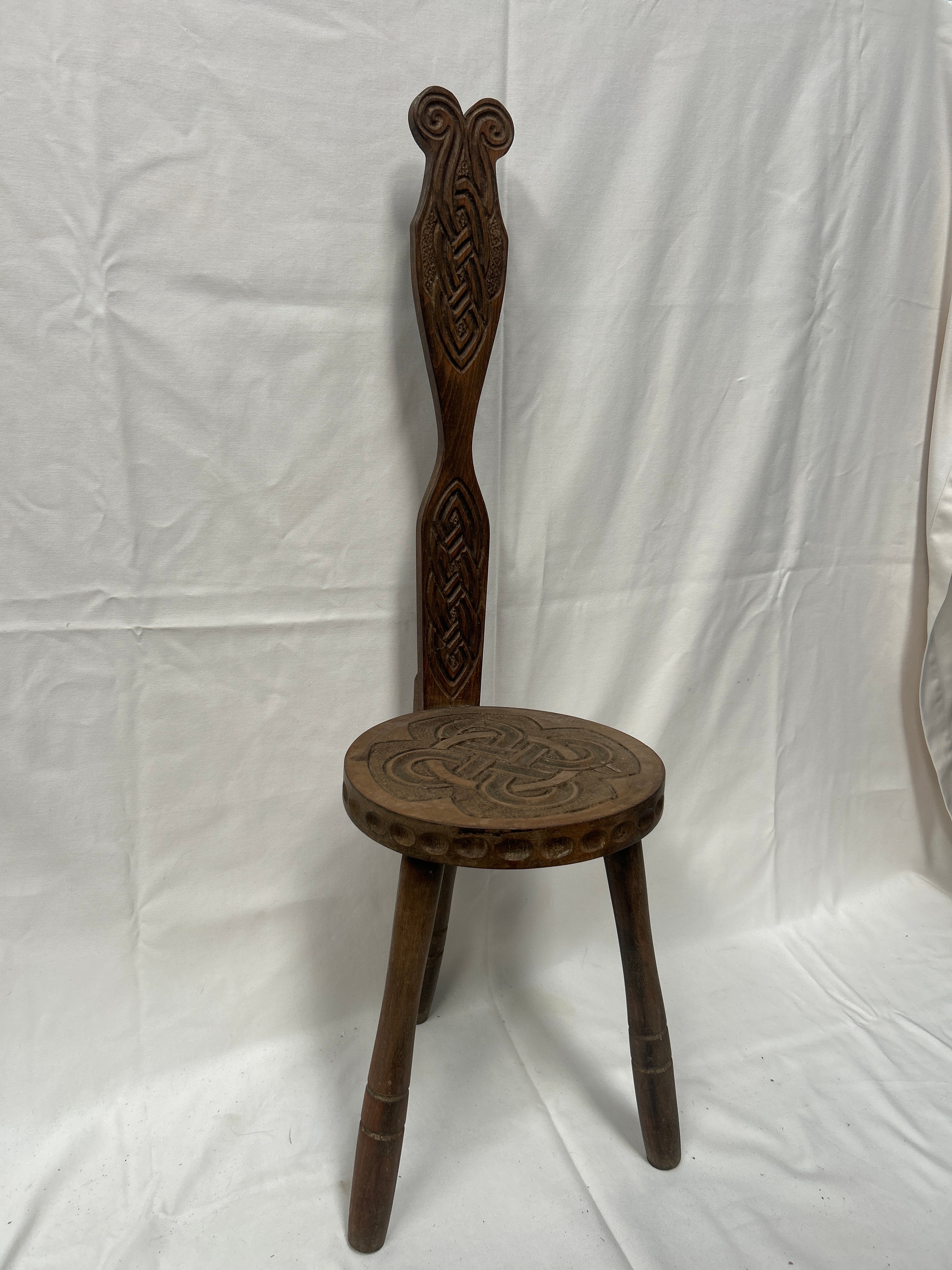 Arts and Crafts Oak? Spinning Chair With Celtic Knot Carvings