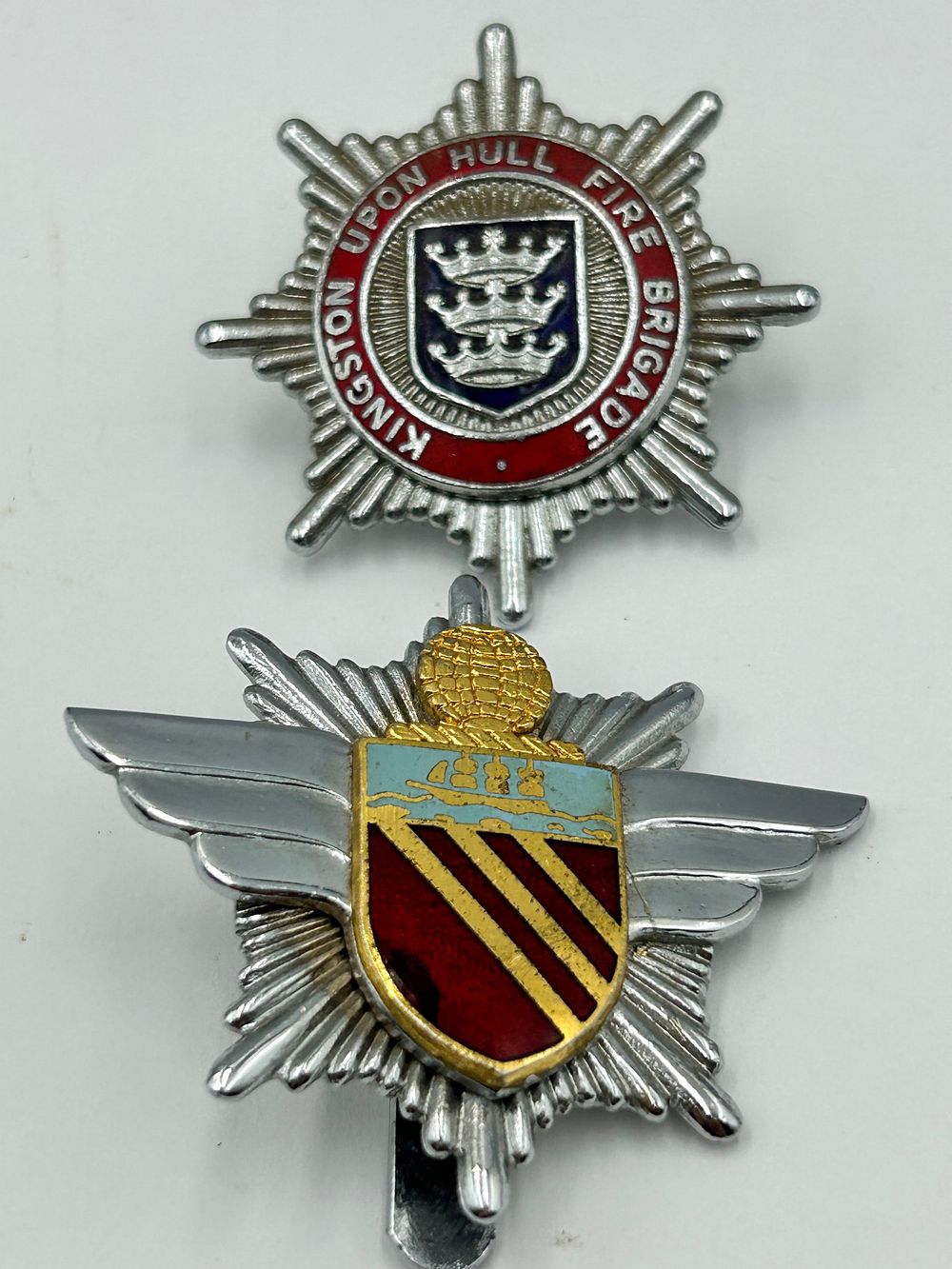 Lot 85: Two Chrome and Enamel Fire Service Cap Badges, Kingston Upon Hull
