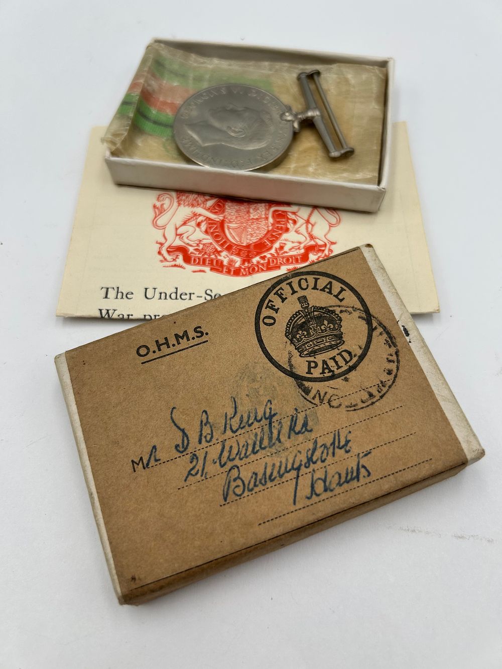 Lot 91: George VI Cupro-Nickel Defence Medal with Original Issue Box and Paperwork
