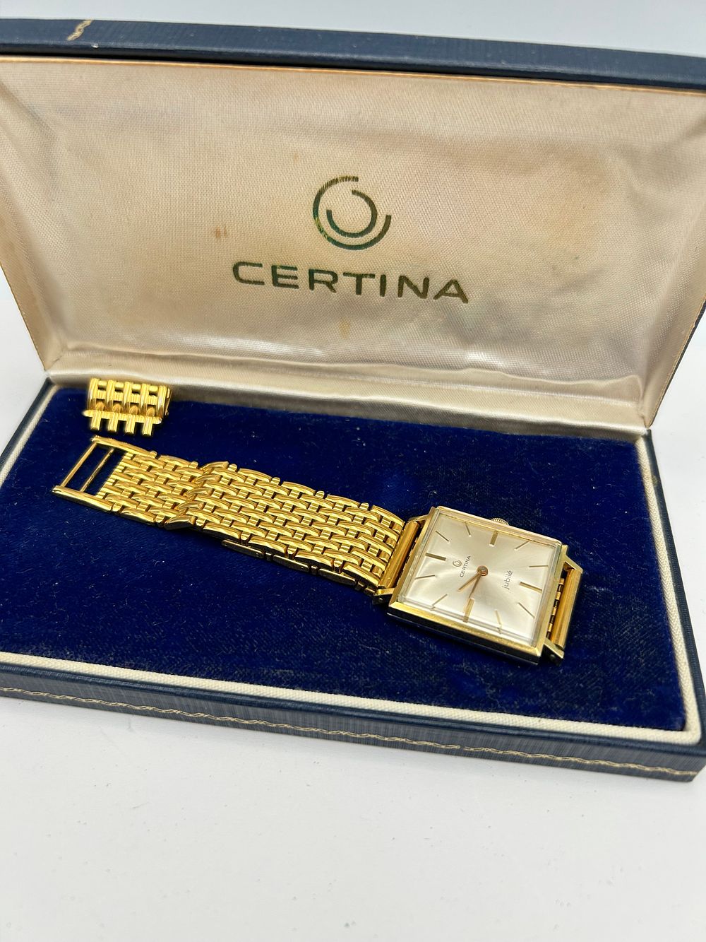 Lot 124: Certina Jubilé Gilt-Metal Effect Rectangular Wristwatch , Running When Listed