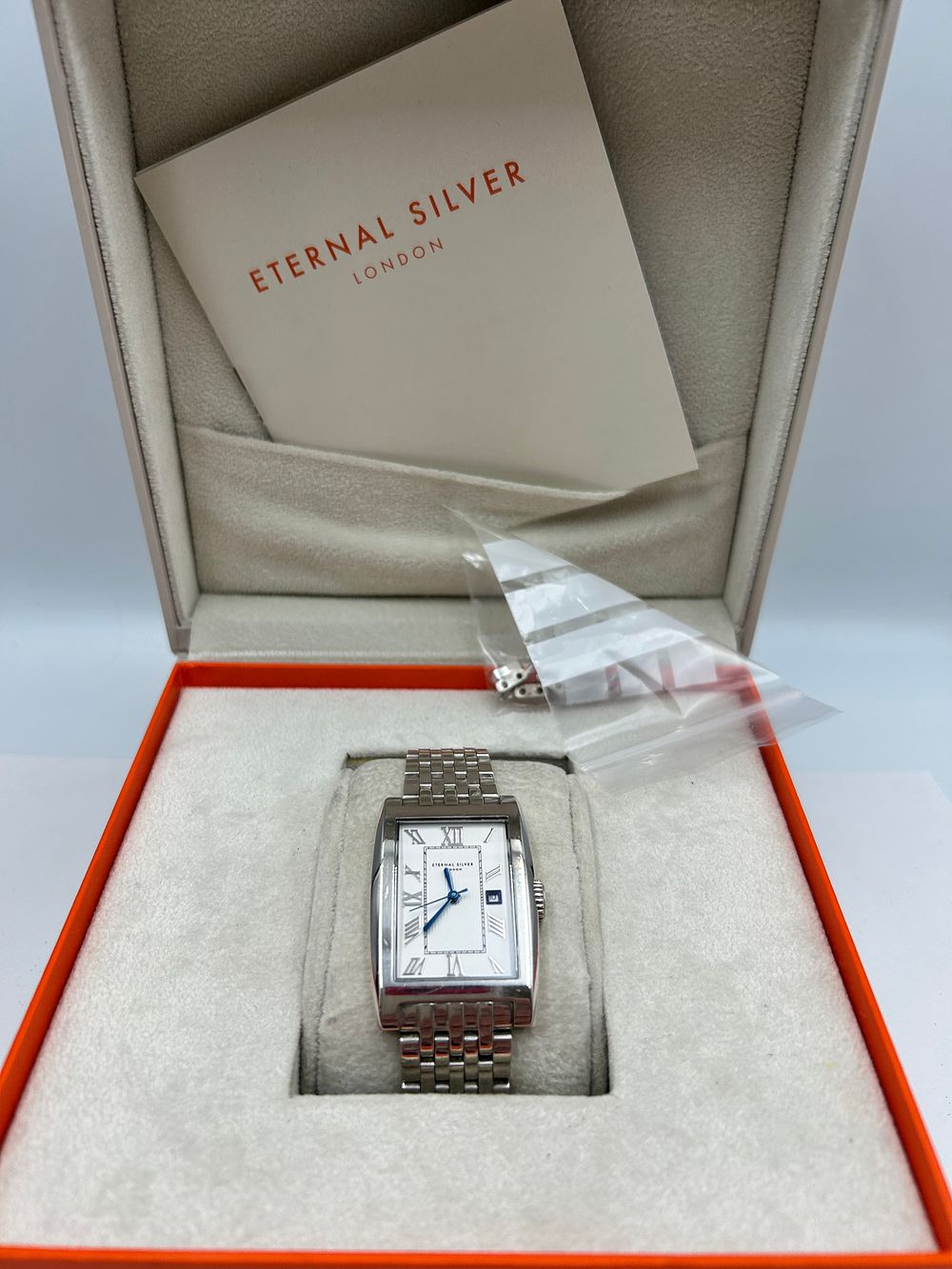 Lot 125: Eternal Silver London Rectangular White Metal Wristwatch ,  Running When Listed