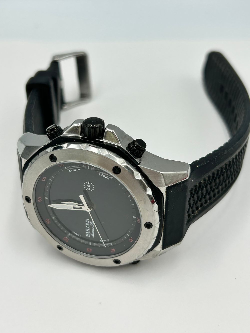 Lot 126: Bulova Marine Star Stainless Steel Analog-Digital Wristwatch 98C119 , Running When Listed