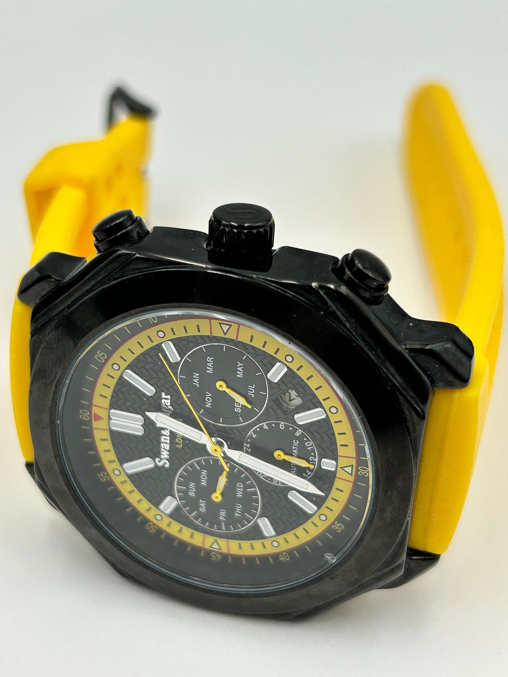 Lot 127: Swan & Edgar London Contemporary Automatic Gilt-Metal Effect and Silicone Wristwatch , Running When Listed
