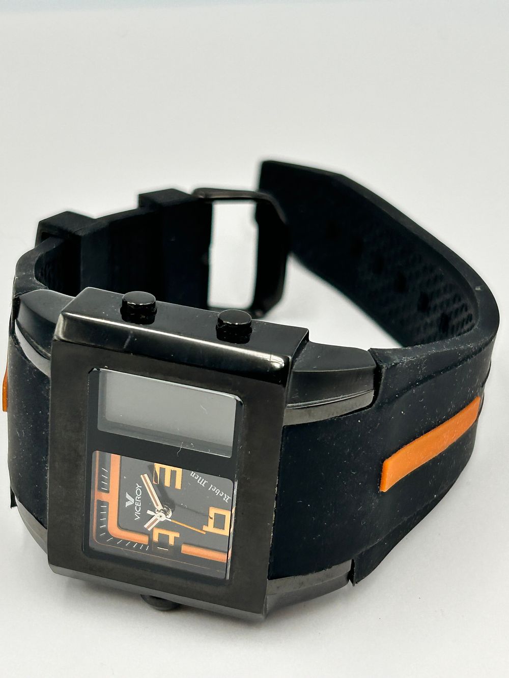 Lot 130: Viceroy Rebel Men Black and Orange Quartz Dual Display Wristwatch , Running When Listed