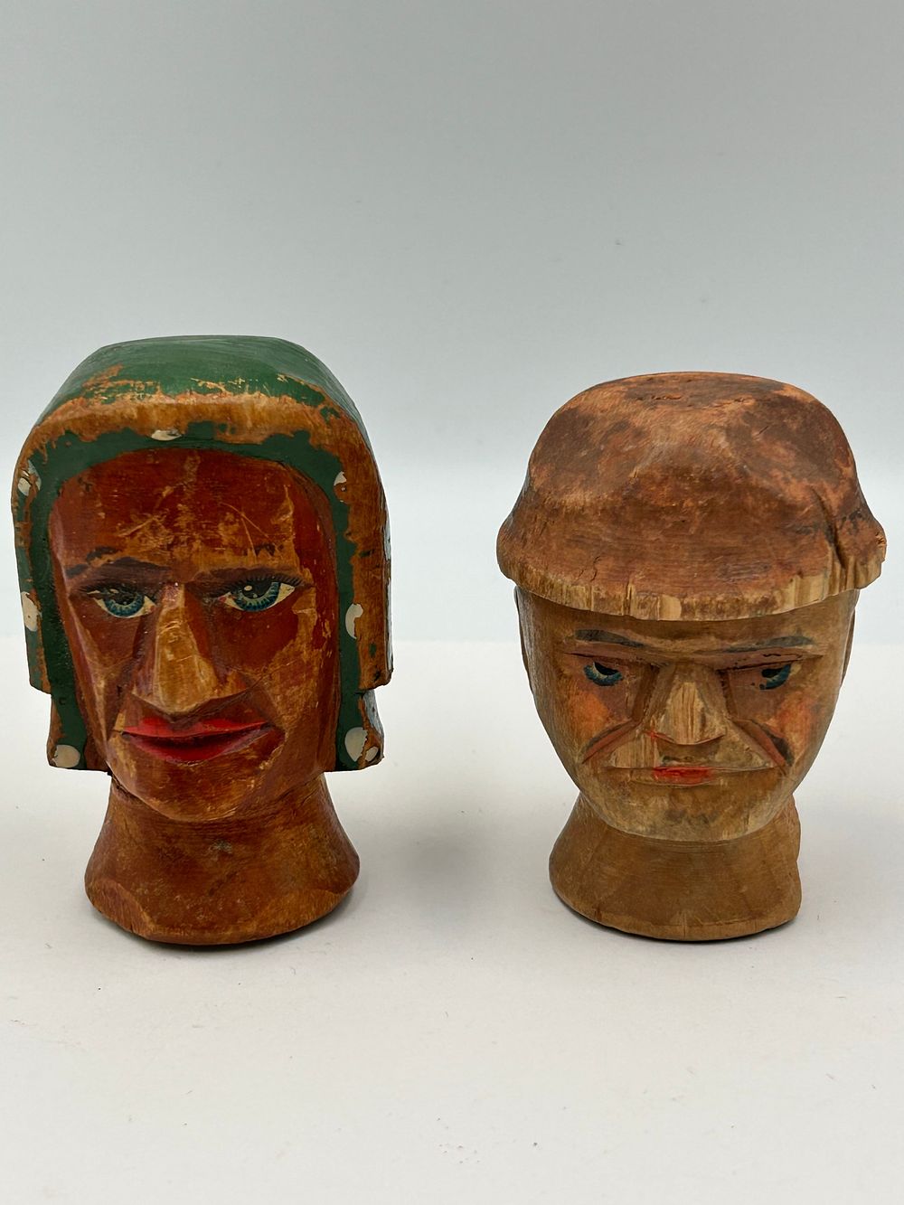 Lot 142: A Pair of Hand-Carved and Painted Softwood? Folk Art Puppet? Heads