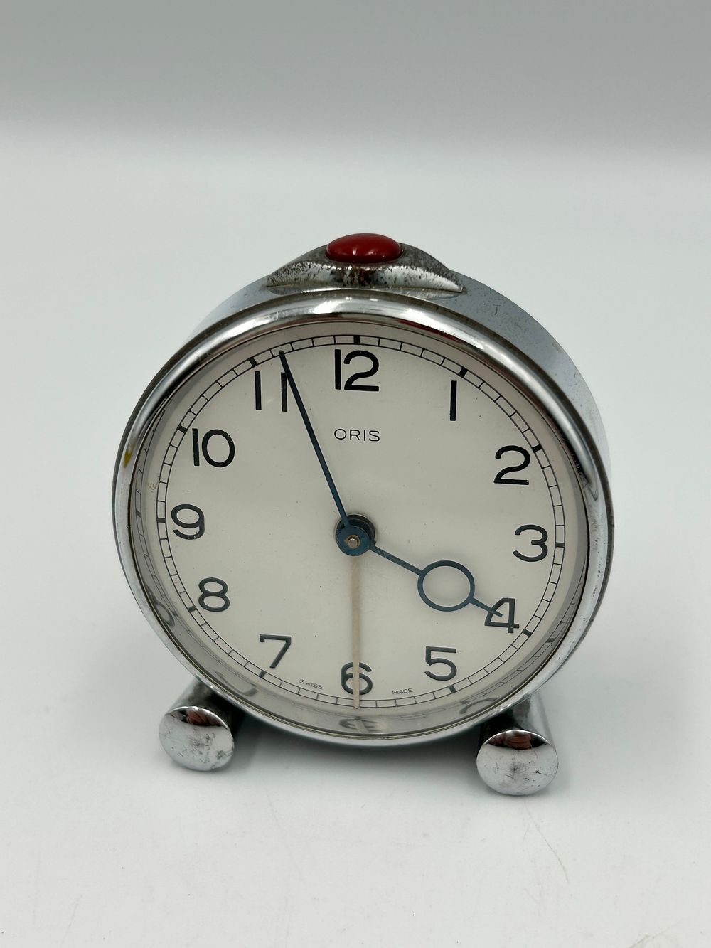 Lot 165: Oris Swiss Made Chrome Effect Mechanical Alarm Clock , Working When Listed
