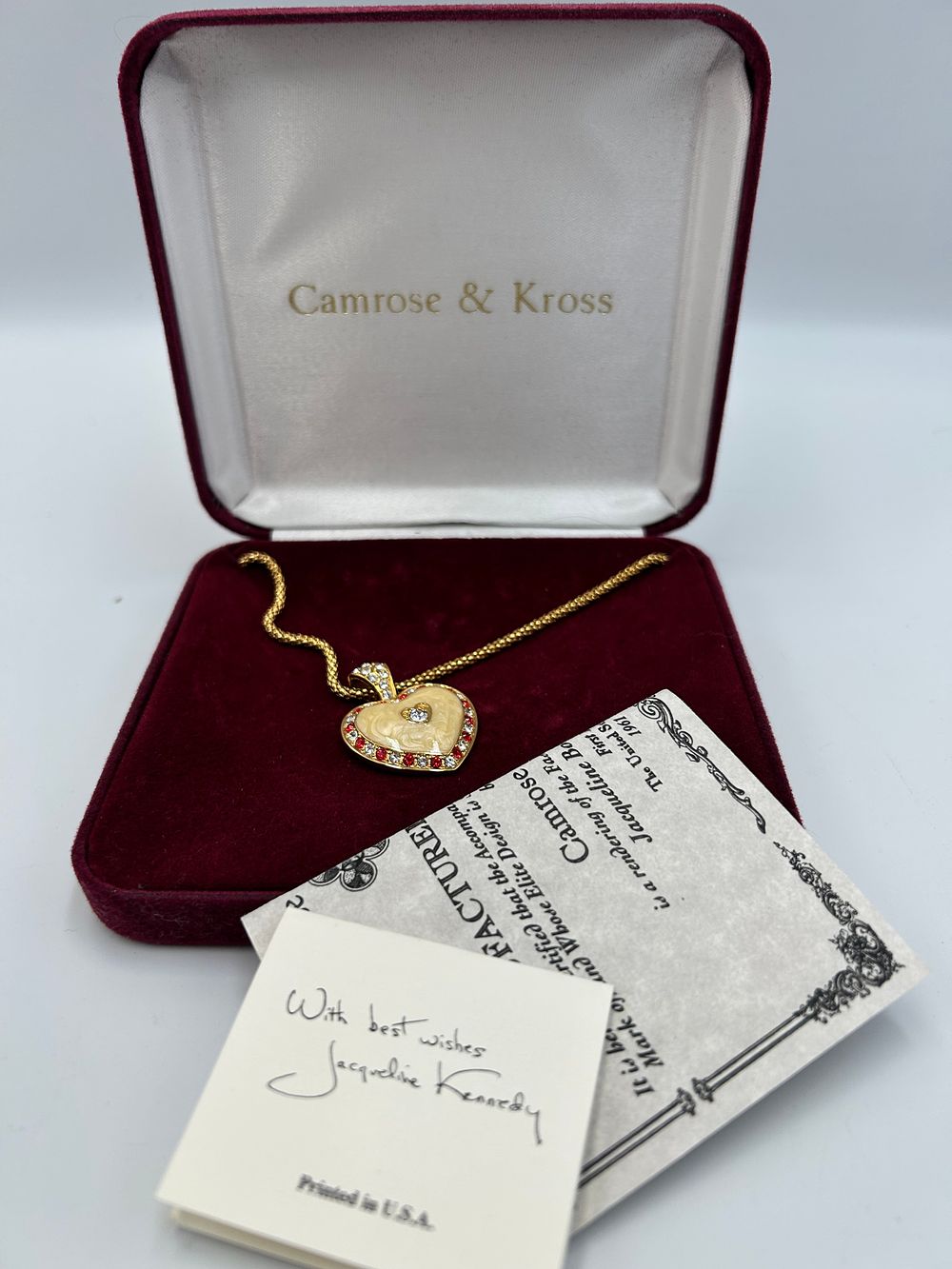 Lot 168: Camrose & Kross Jacqueline Kennedy Collection Heart Pendant Necklace