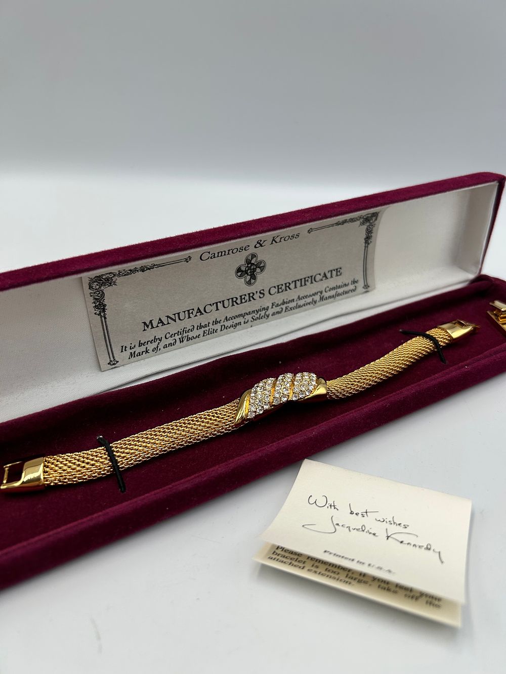 Lot 179: Camrose & Kross Jacqueline Kennedy Collection Gilt Metal Effect Mesh Bracelet