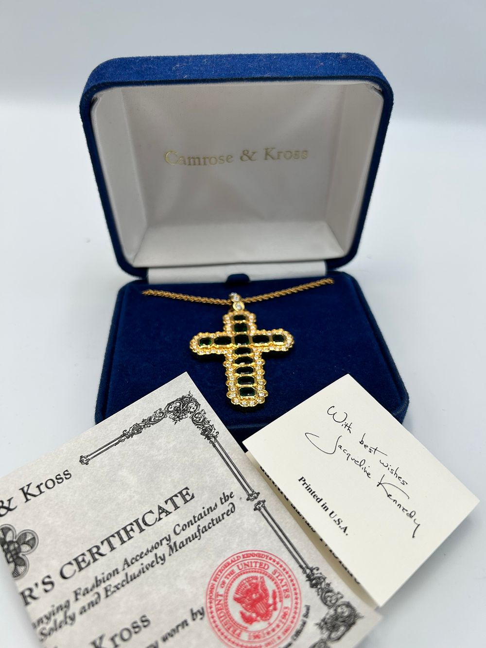 Lot 180: Camrose & Kross Jacqueline Kennedy Collection Gilt Metal Effect Cross Necklace