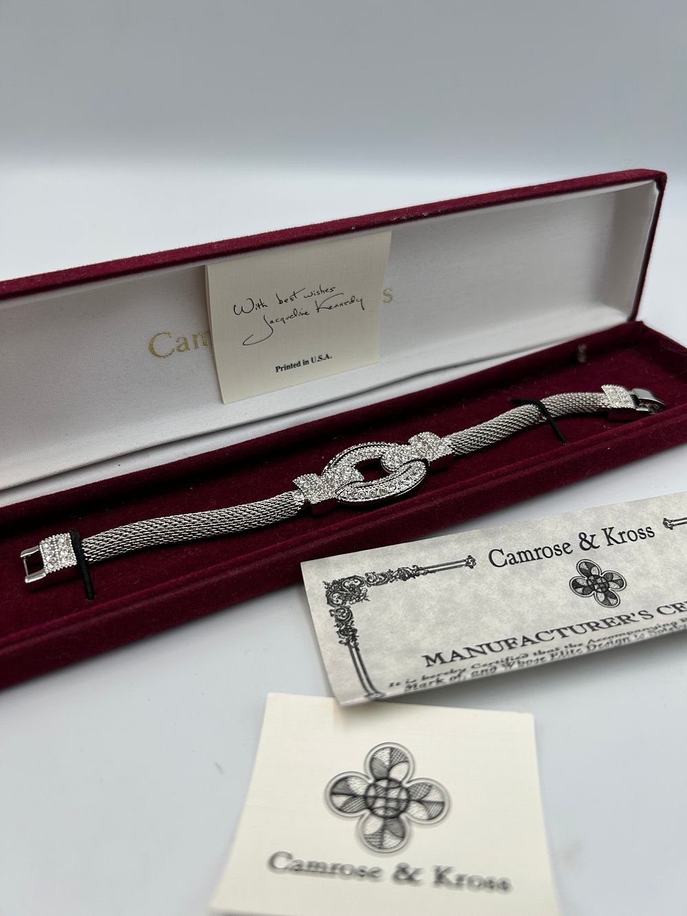 Lot 181: Camrose & Kross White Metal and Pavé Crystal Jacqueline Kennedy Collection Bracelet