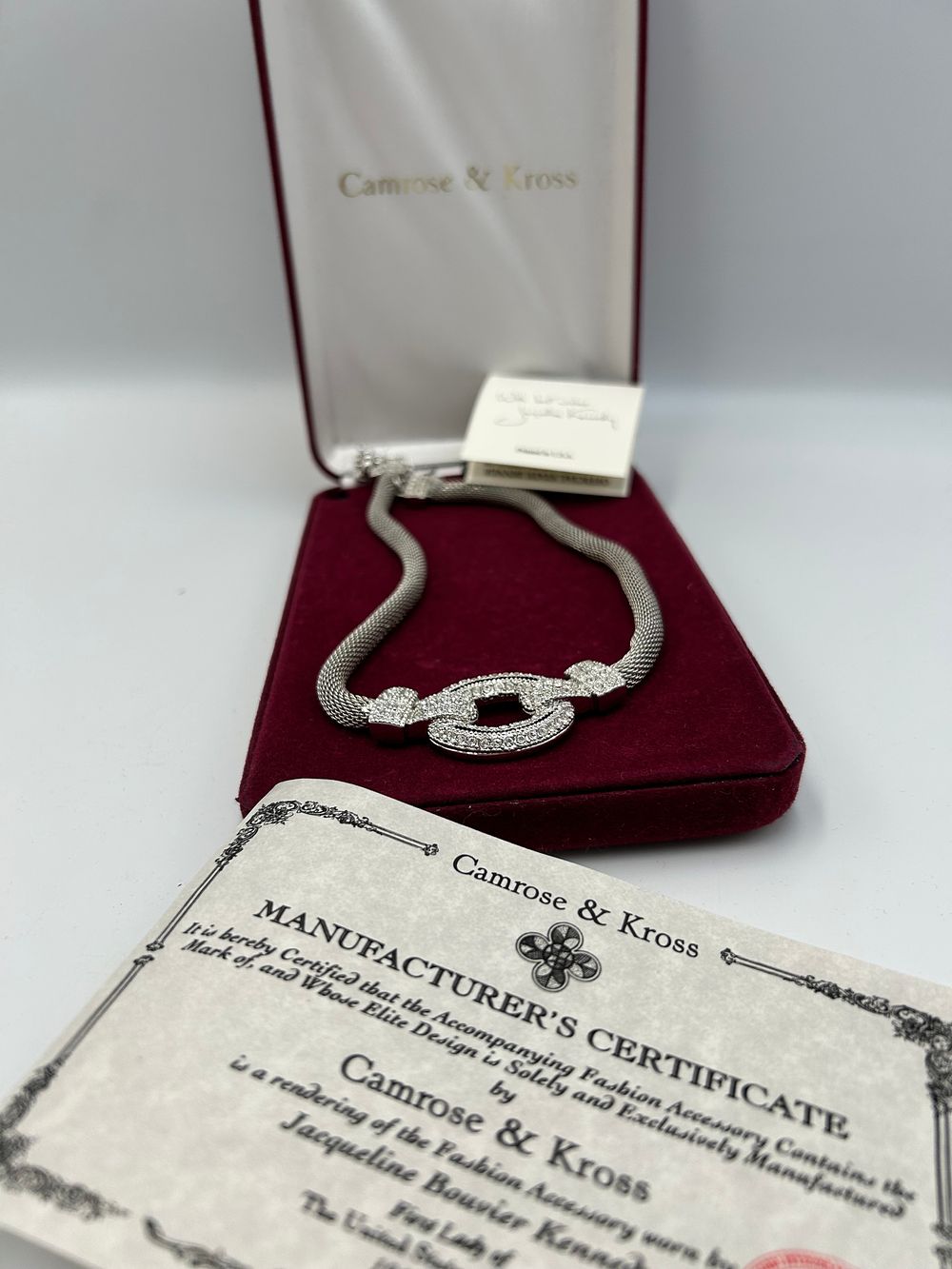 Lot 182: Camrose & Kross White Metal and Pavé Rhinestone Mesh Necklace