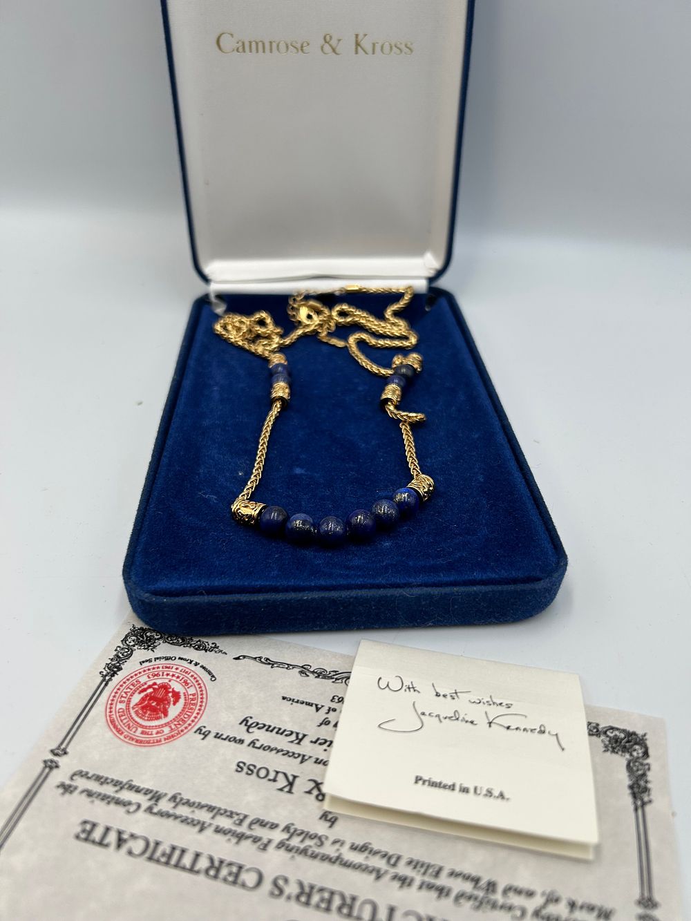 Lot 193: Camrose & Kross Jacqueline Kennedy Collection Gilt Metal Effect and Lapis Lazuli? Necklace
