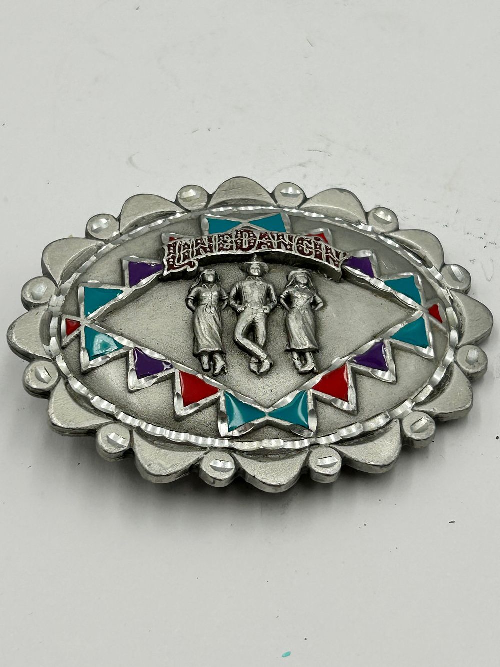 Lot 273: The Great American Buckle Co. Pewter Native American Style Belt Buckle, 1996