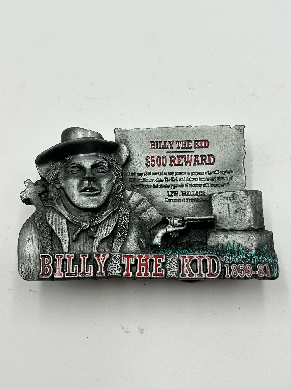 Lot 275: Dragon Designs Ltd White Metal Billy The Kid Commemorative Belt Buckle, 2006