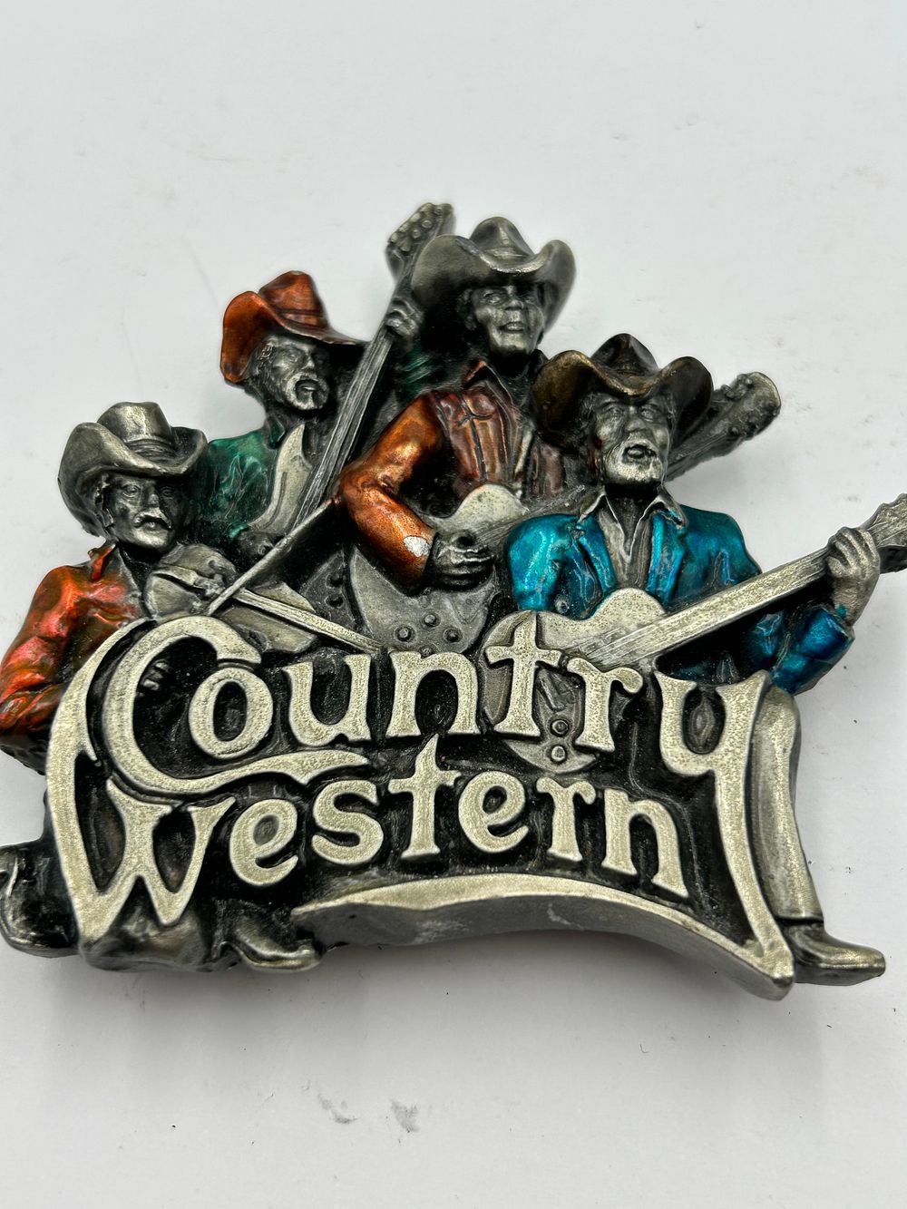Lot 276: Bergamot Brass Works? Pewter Effect Country Western Music Belt Buckle, 1991