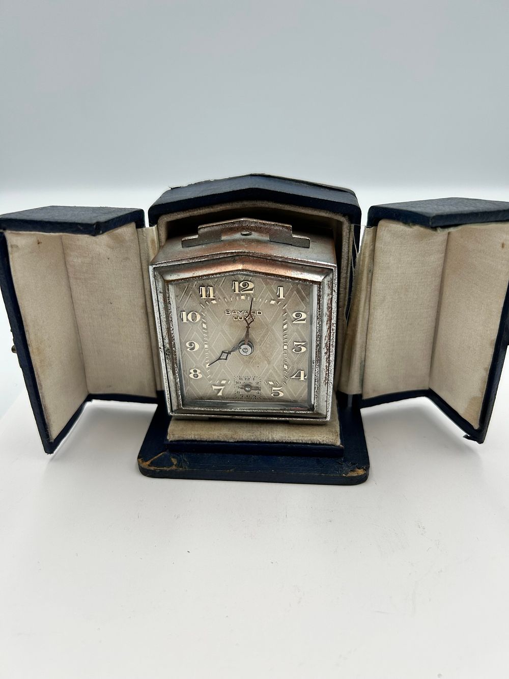 Lot 280: Art Deco Bayard Luxe Travel Alarm Clock in Presentation Case, NR
