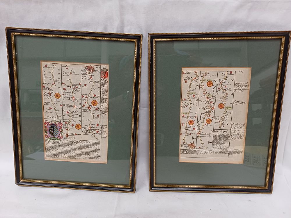 Lot 321: A Pair of Hand-Coloured Engraved Strip Road Maps by Emanuel Bowen?, 1720, 17 x 12"