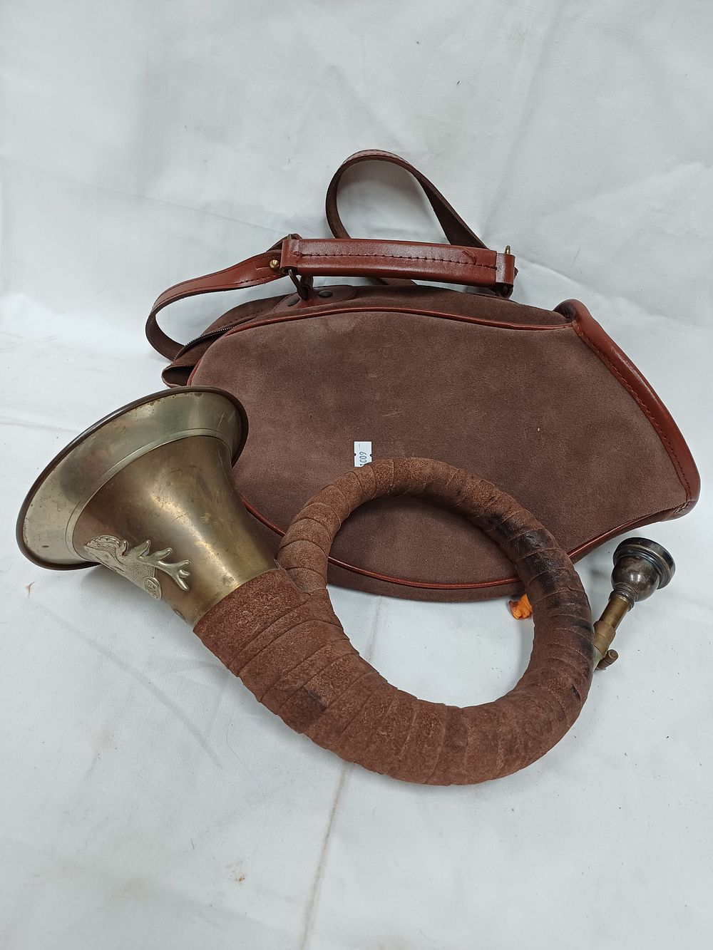 Lot 322: B&S Fürst Pless Brass Hunting Horn with Suede Carrying Case