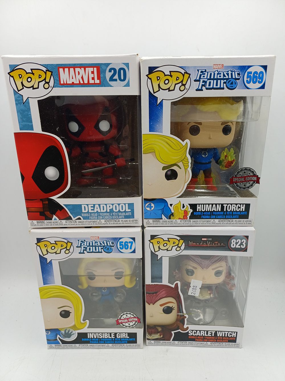 Lot 344: Funko Pop! Marvel Vinyl Bobble-Head Collection, Nos. 20, 567, 569, and 823