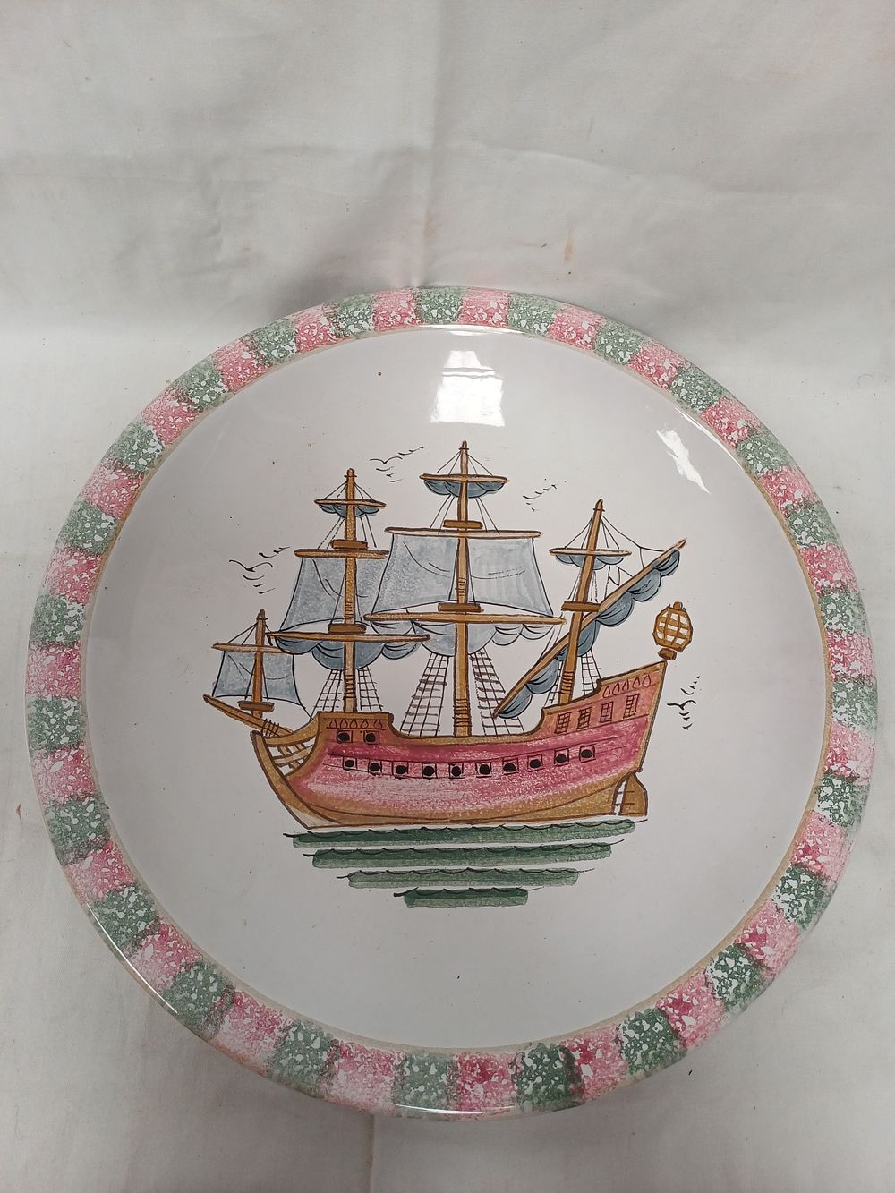 Lot 362: An Abbaye du Bec? Earthenware Nautical Charger, 16"