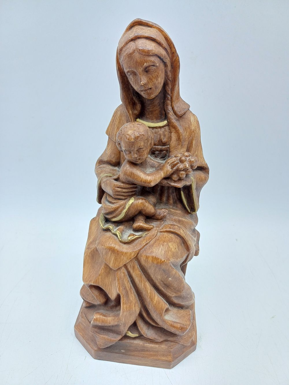 Lot 372: Continental? Wood Effect Resin Figure of Madonna and Child, 7.5"