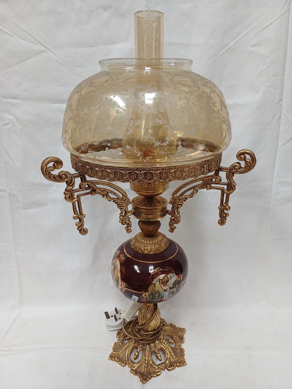 Lot 375: Late 20th Century Gilt Metal Effect and Porcelain Electric Table Lamp, 27.5"