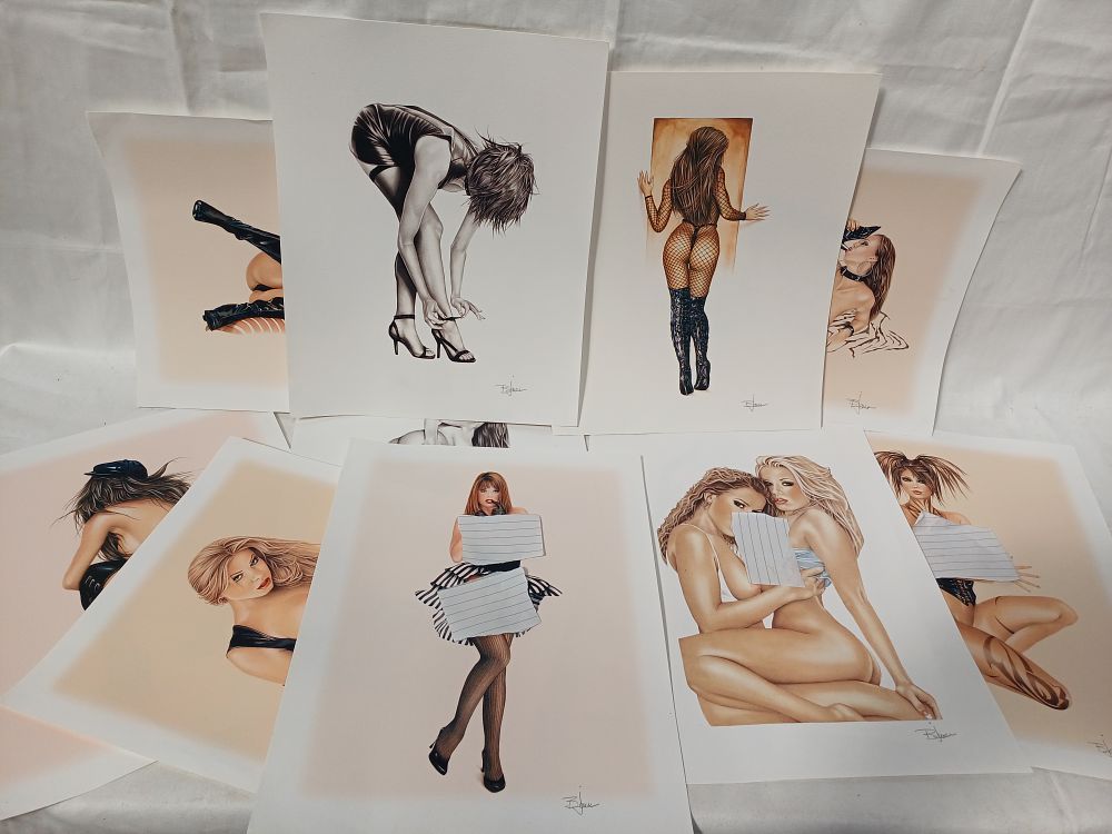 Lot 418: An Assortment of Modern Pin-up Style Art Prints by Blaue?, 14 x 11"