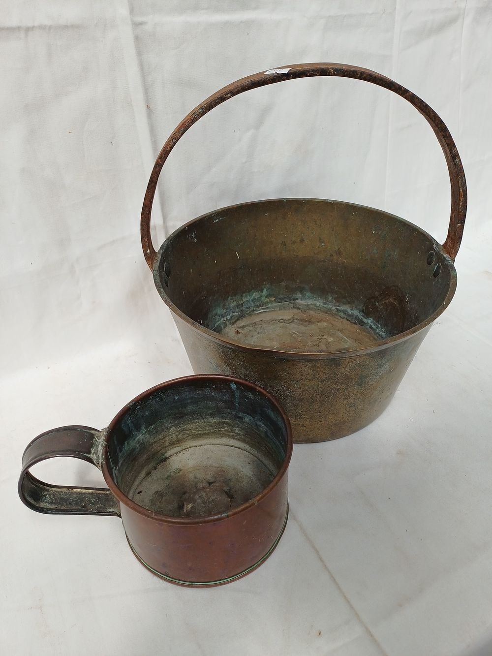 Lot 420: Two Antique Brass and Copper Domestic Vessels, 12"