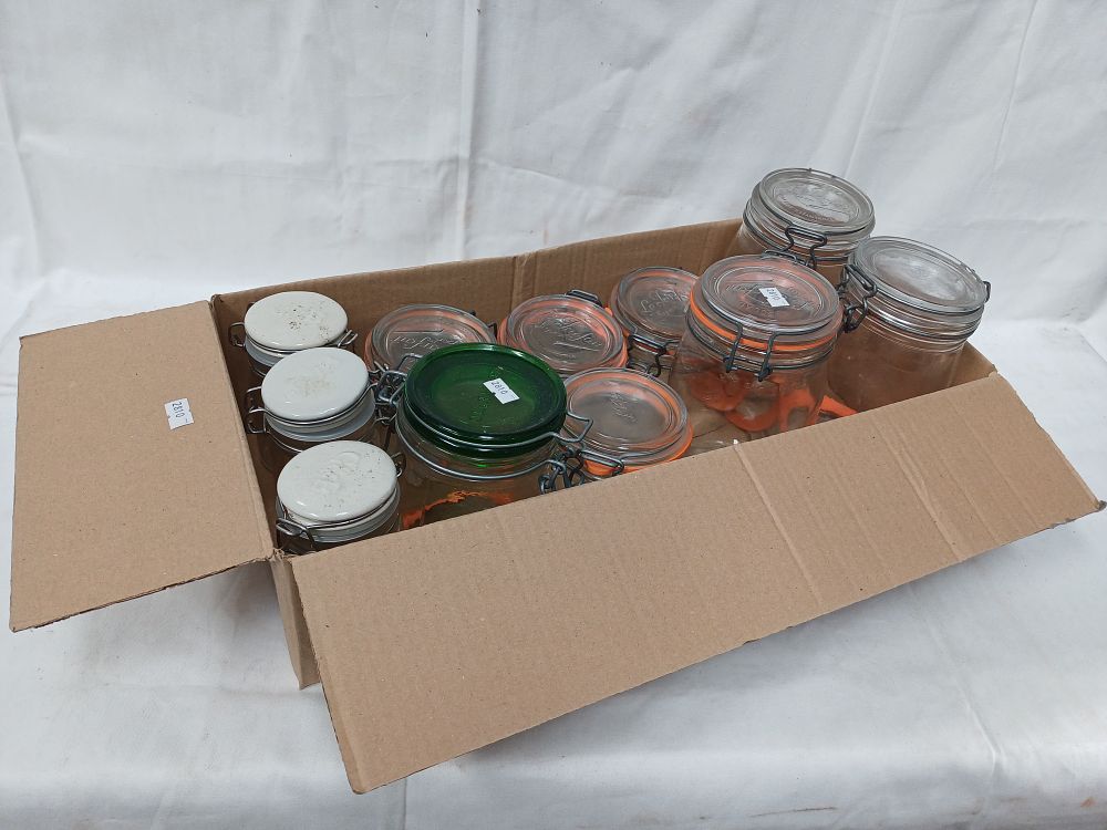 Lot 428: Le Parfait Glass Storage Jars with Wire Bale Lids