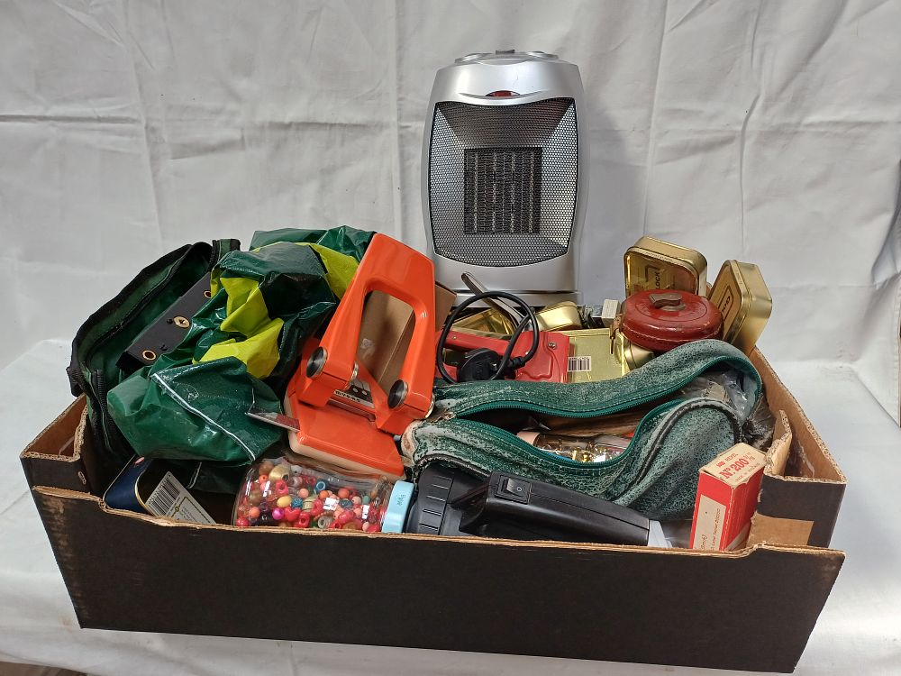 Lot 430: An Assortment of Household Goods including Ceramic Heater and Myers Hole Punch