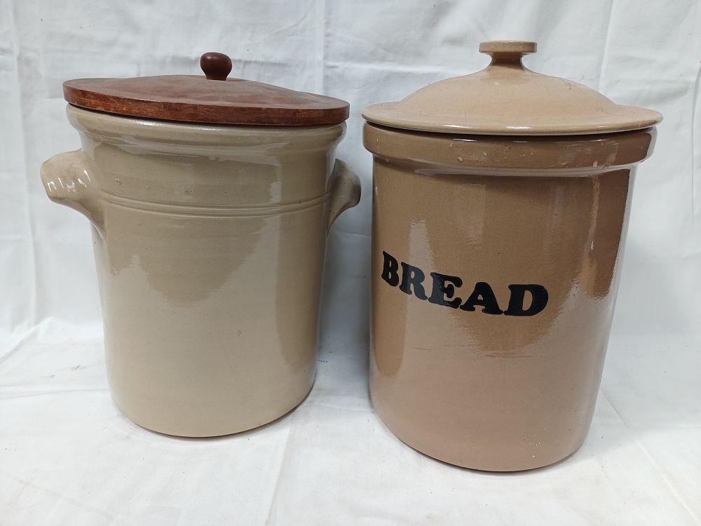 Lot 433: Two Glazed Stoneware Kitchen Storage Jars, 14"