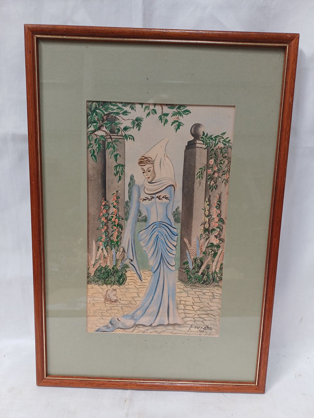 Lot 434: T. P. Kerr? Medieval Style Watercolour Illustration, 1943, 19 x 13"