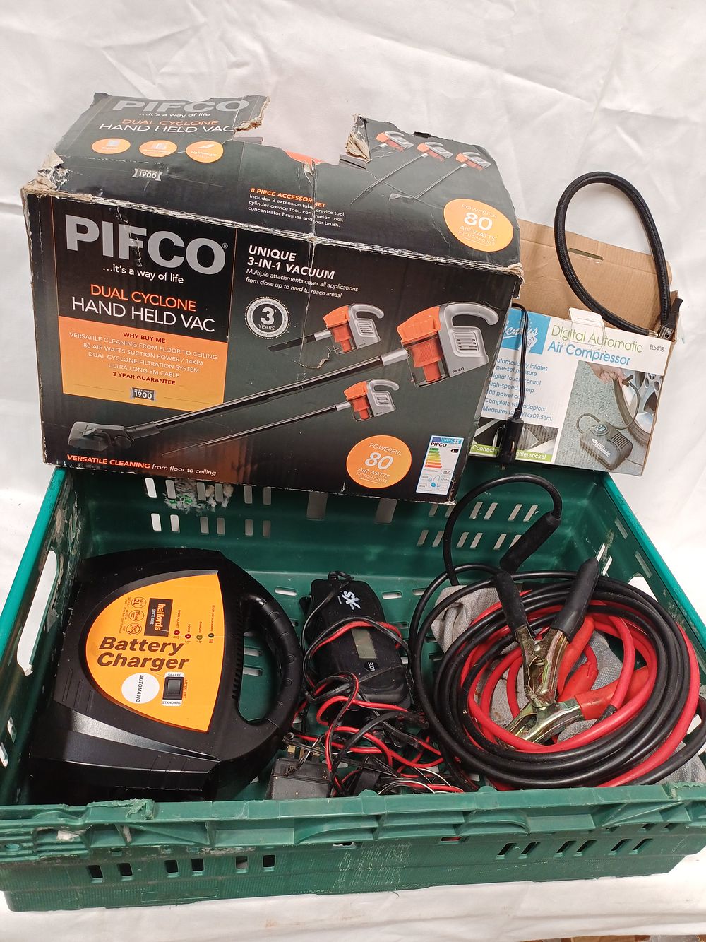 Lot 438: A Collection of Automotive Maintenance Accessories and Pifco Handheld Vacuum