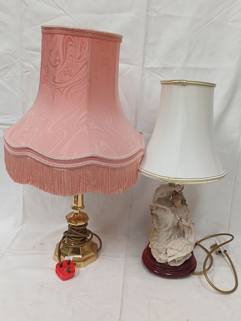 Lot 445: Two Table Lamps Comprising A Ceramic Figural Group And A Polished Brass Columnar Base