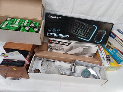 A Group of Vintage Computing Equipment, Household Hardware, and Halogen Lamps. An assortment of 