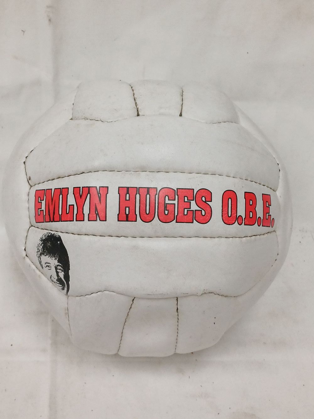 Lot 469: Emlyn Hughes O.B.E. Promotional Synthetic Leather? Football, Circa 1980