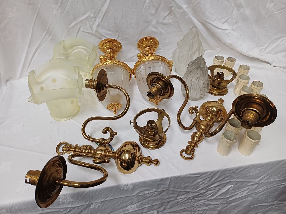 Lot 484: A Collection of Polished Brass and Gilt Metal Effect? Lighting Components