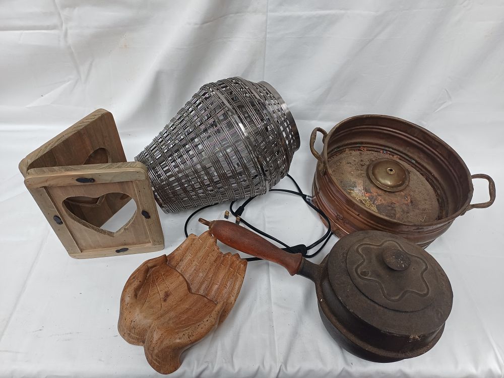 Lot 535: Assortment of Rustic Wooden and Metal Domestic and Decorative Wares