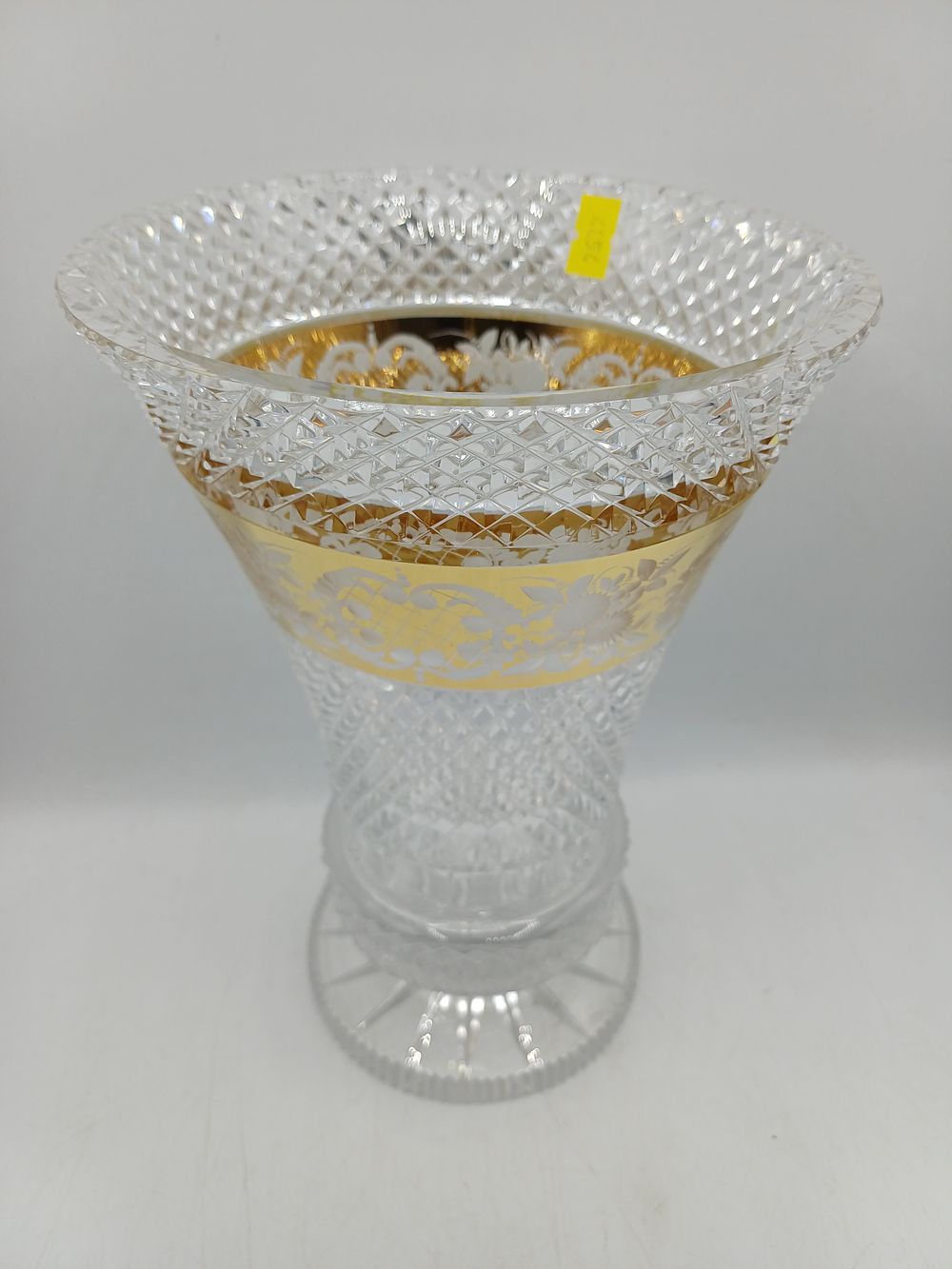 Lot 550: Bohemia? Lead Crystal Pedestal Vase With Etched Gilt Band, 25cm