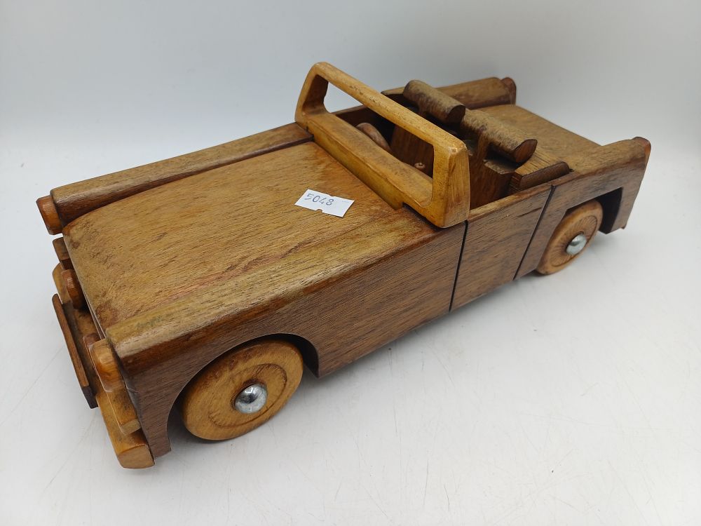 Lot 554: Hand-Crafted Wooden Stylized Two-Door Convertible Toy Car, 11"