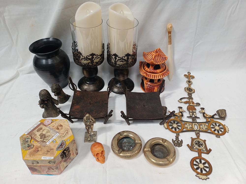 Lot 567: An Assortment of Wrought Iron, Ceramic and Bronzed Home Decor Accessories