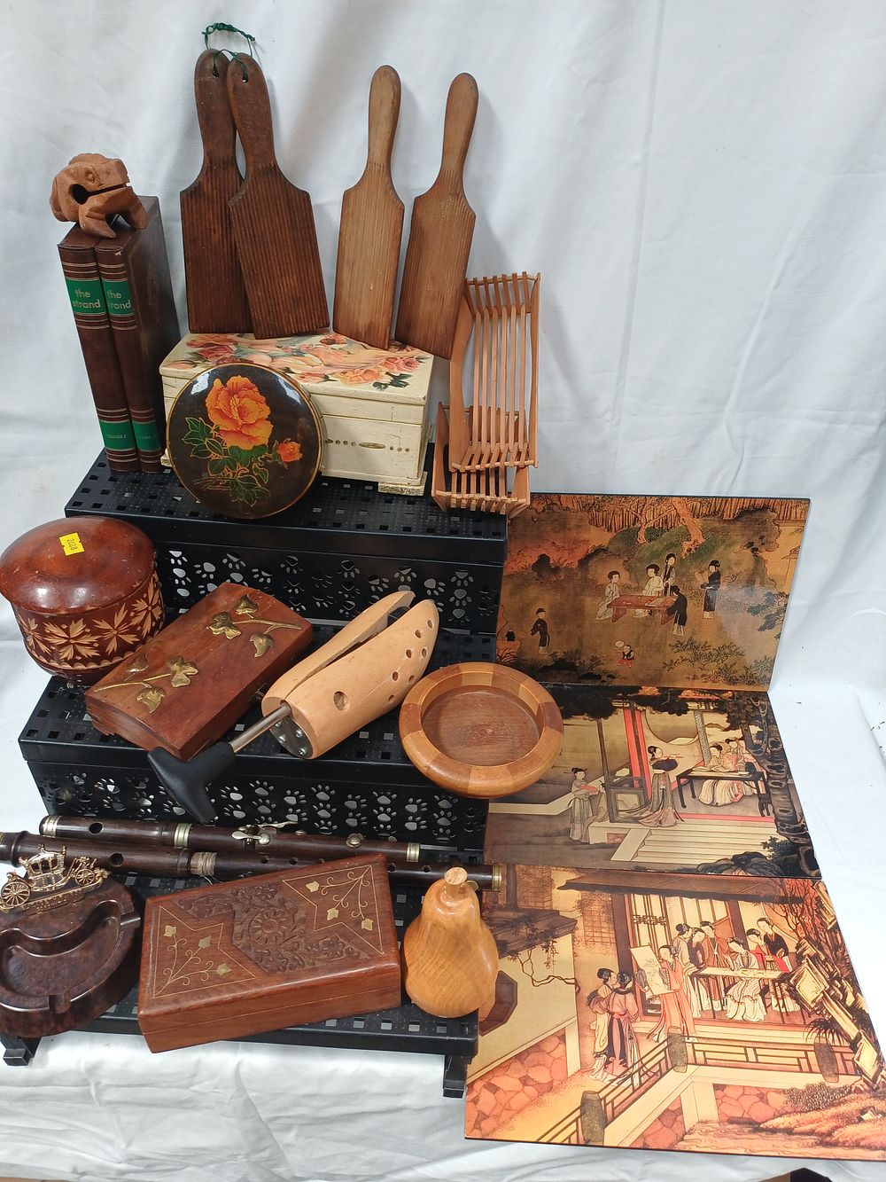 Lot 569: A Collection of Decorative Wooden Household Items and Chinese Style Screen?