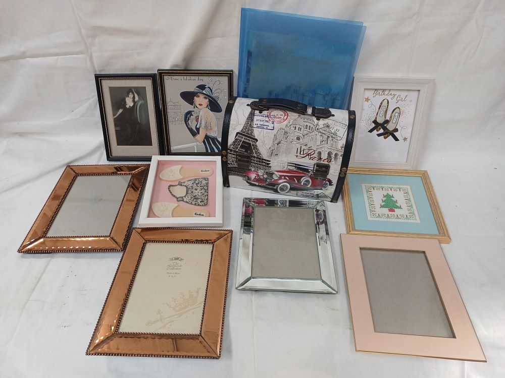 Lot 586: A Collection of Metallic and Mirrored Photo Frames and Paris Themed Vanity Box
