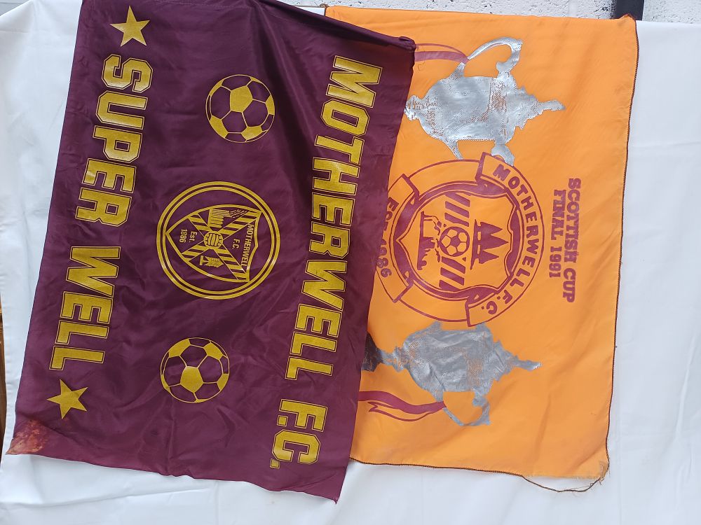 Lot 587: A Pair of Motherwell F.C. Supporter Flags, 1991 Scottish Cup Final Commemorative