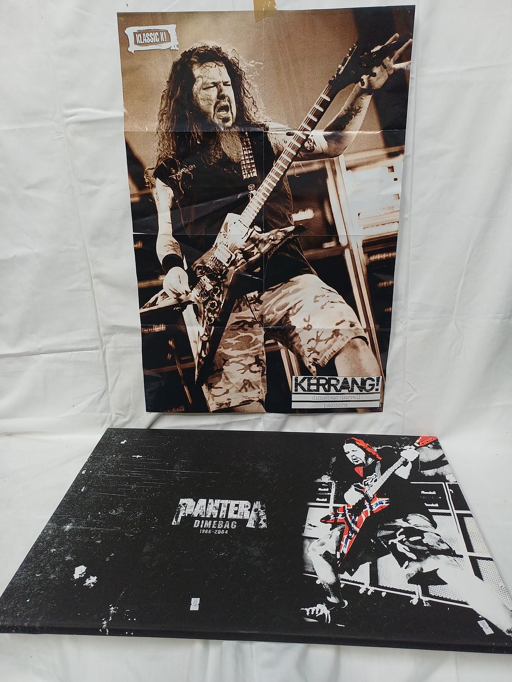 Lot 598: Pantera Dimebag Darrell Commemorative Printed Canvas and Kerrang! Klassic Poster