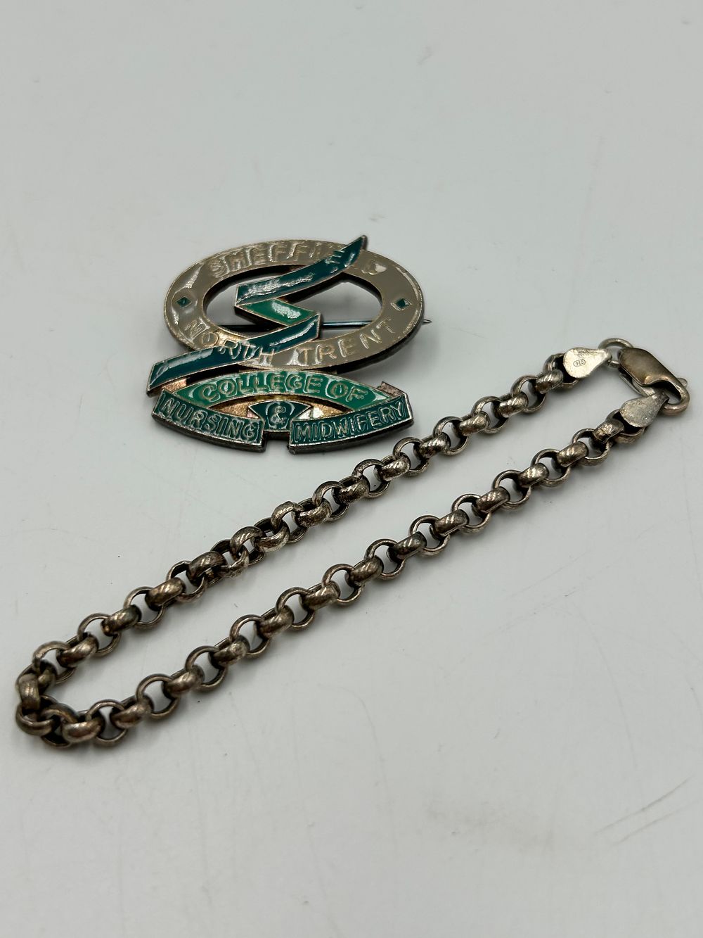Lot 639: Sheffield North Trent College Of Nursing & Midwifery? Silver Enamel Brooch, 925 , And Bracelet
