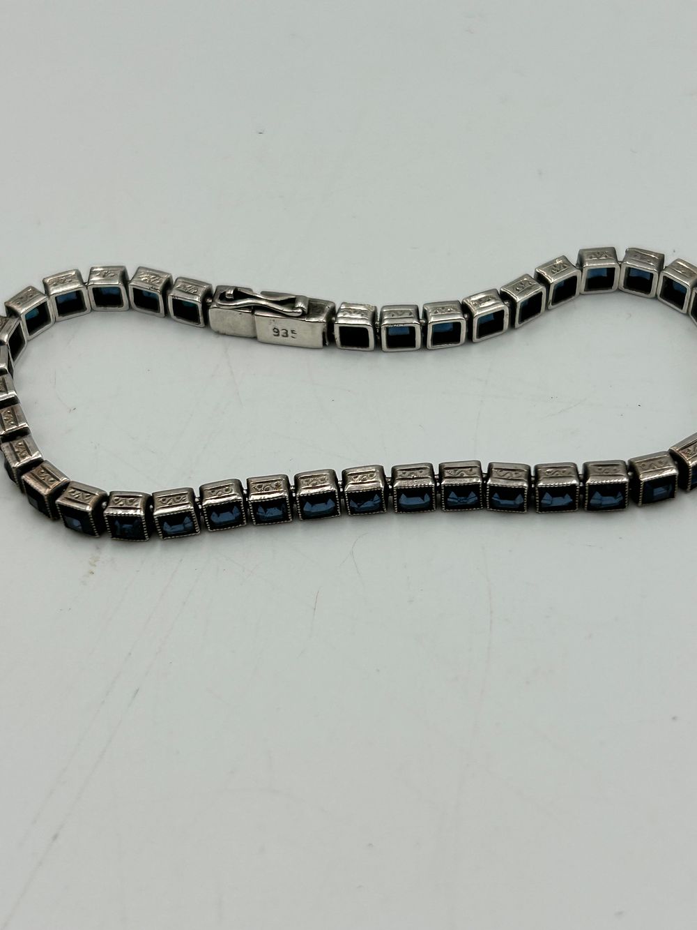Lot 640: Art Deco Style 935 Silver and Blue Paste? Tennis Bracelet