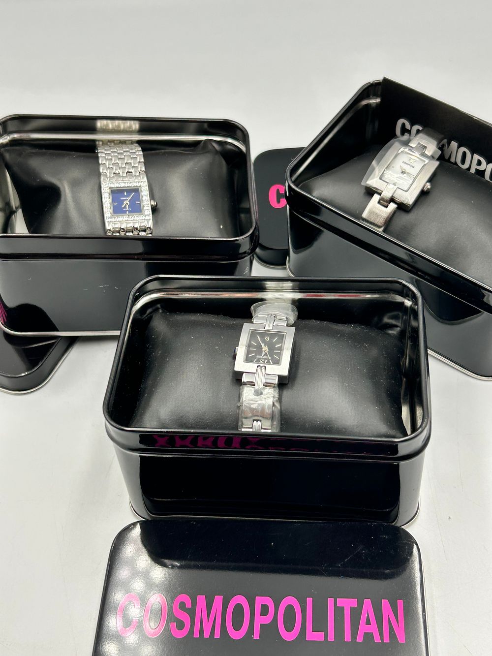 Lot 643: Three Cosmopolitan White Metal Quartz Ladies' Bracelet Watches