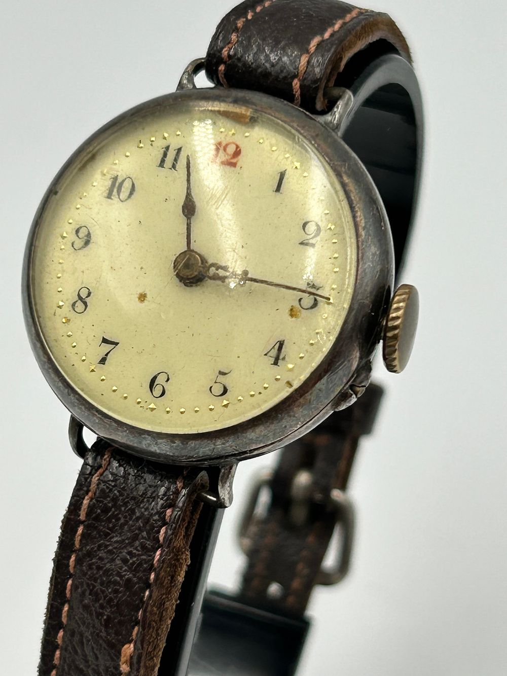 Lot 650: Early 20th Century White Metal Trench Style Wristwatch