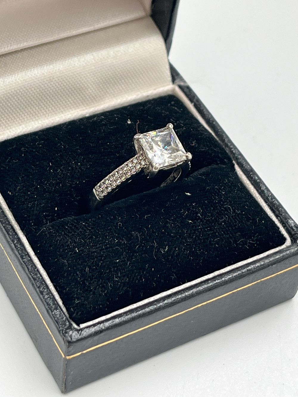 Lot 732: Sterling Silver and Cubic Zirconia? Solitaire Ring, Size I